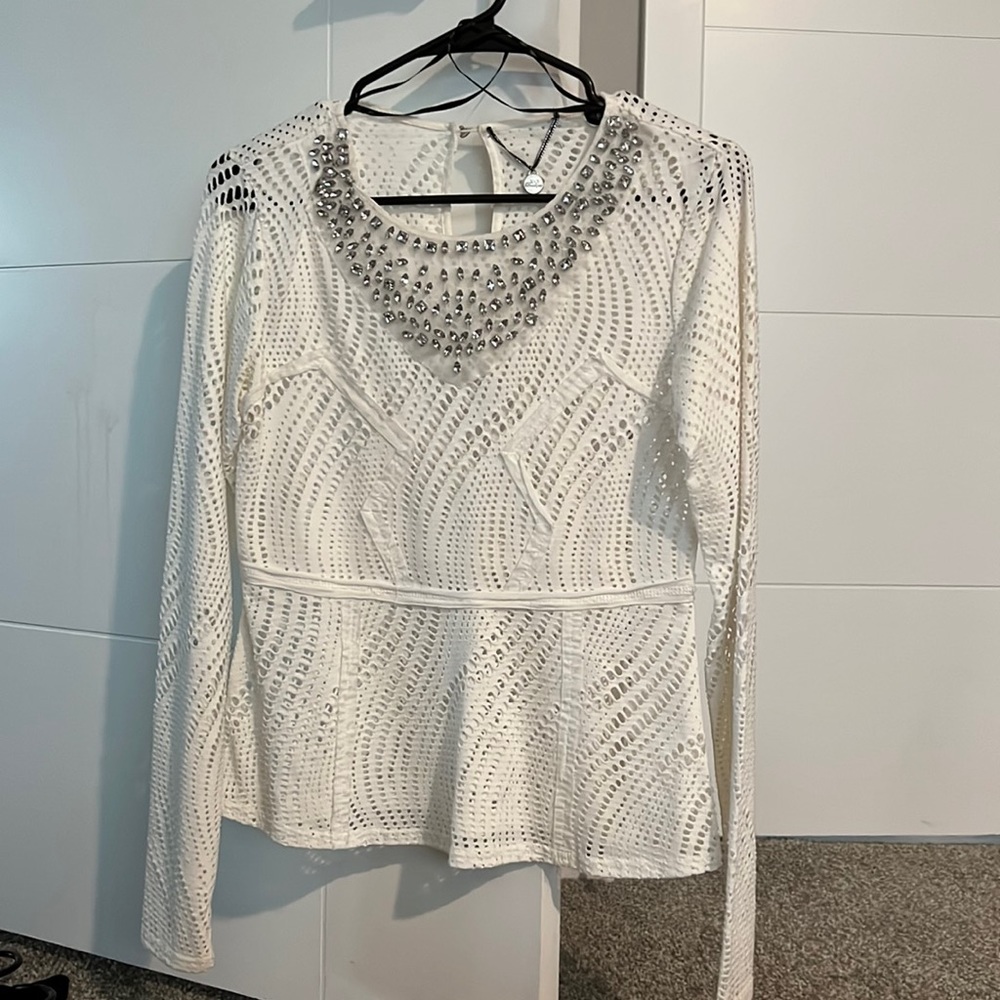 White Lace  Blouse With Rhinestones